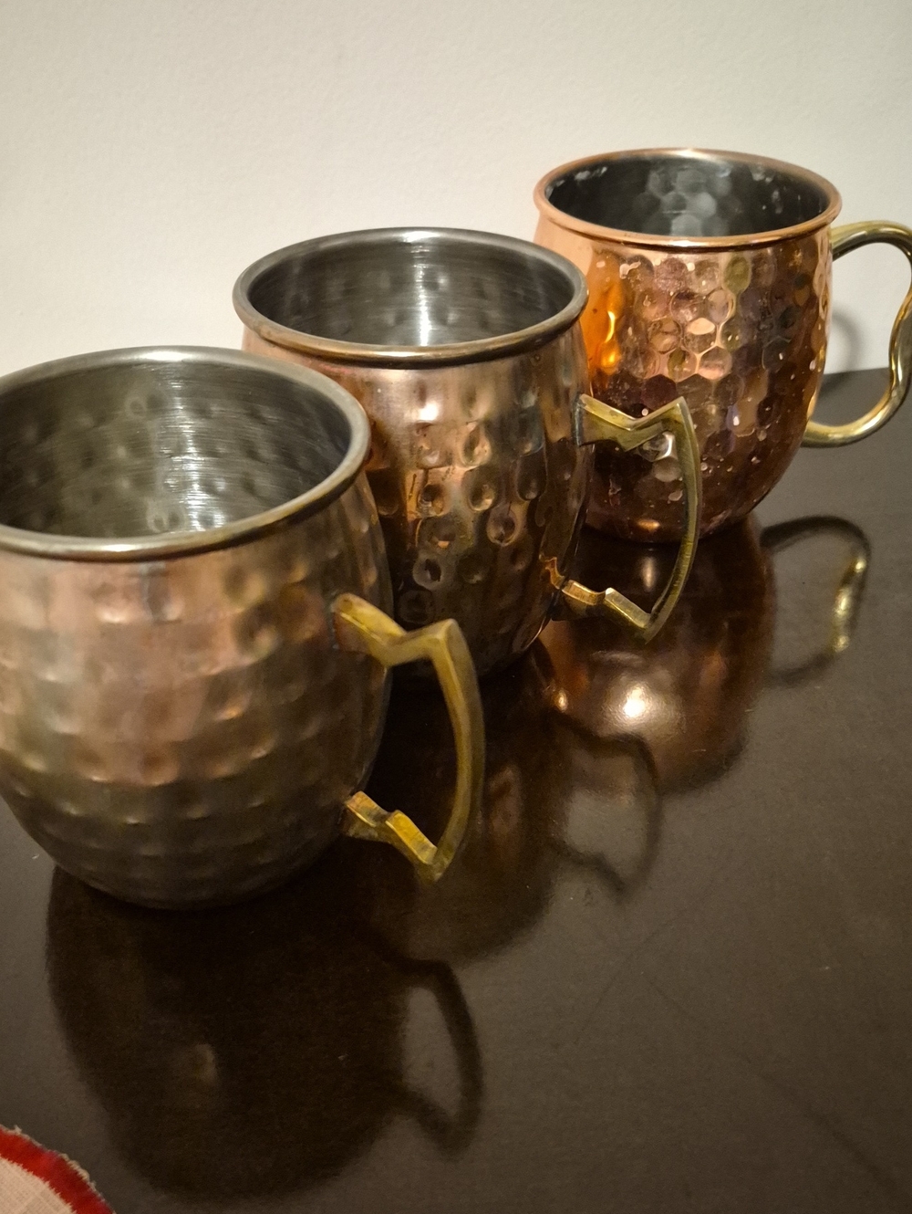 Hammered Copper-Style Moscow Mule Mug with Brass Handle - Set of 3